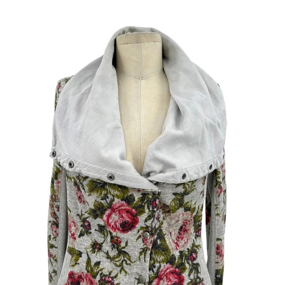 Anthropologie Saturday Sunday Florascape Moto Jacket Sweatshirt Gray Size Small - Picture 3 of 12